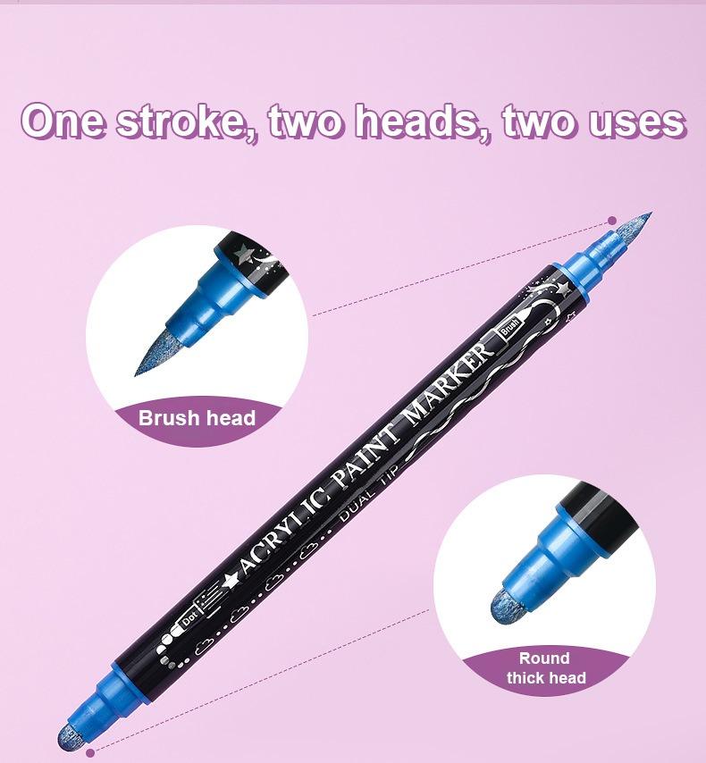 one stroke, two heads, two uses-Double-Headed Acrylic Metal Coloring Marker Pen 