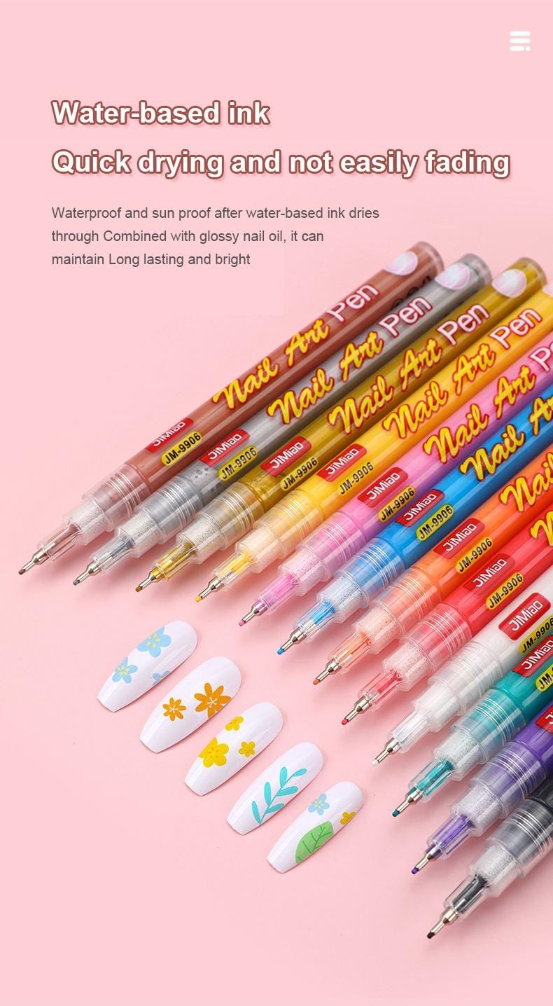 water-based ink quick drying and not easily fading-Nail Art Coloring Marker Pens