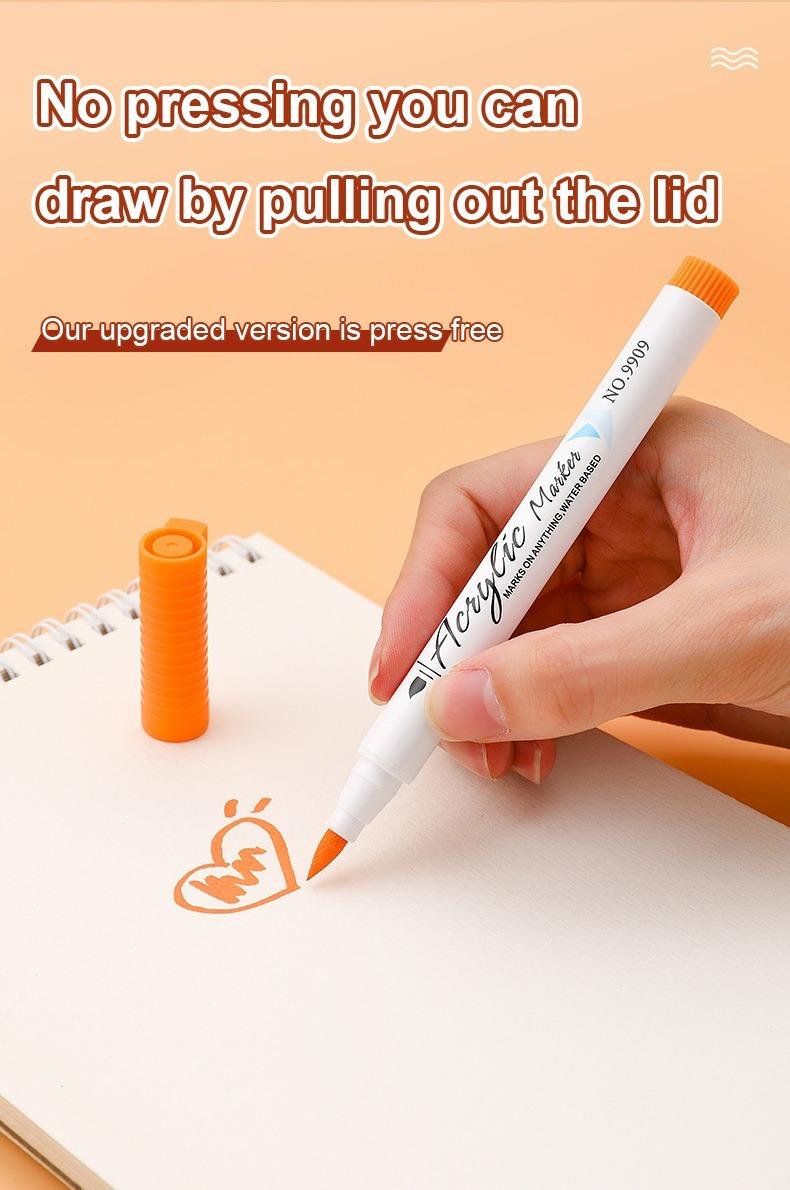 no pressing you can draw by pulling out the lid-Soft-headed Acrylic Coloring Marker