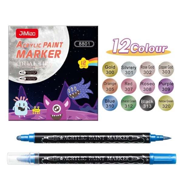 Double-Headed Metallic Acrylic Marker Pens Set