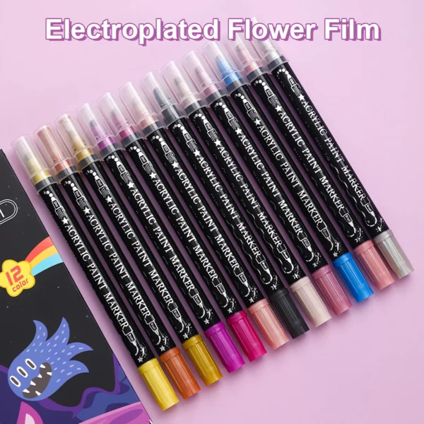 Double-Headed Metallic Acrylic Marker Pens Set