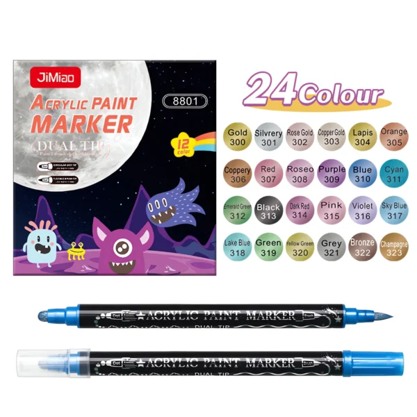 Double-Headed Metallic Acrylic Marker Pens Set