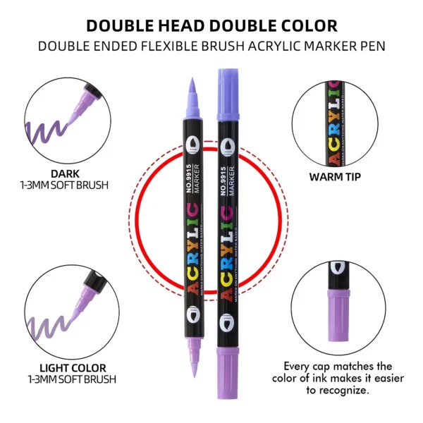 Double headed acrylic coloring marker pens set