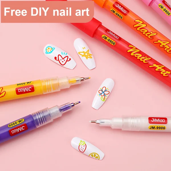 12 Colors Nail Art Coloring Pens Set – Fine Tip Acrylic Nail Drawing Markers for DIY Designs