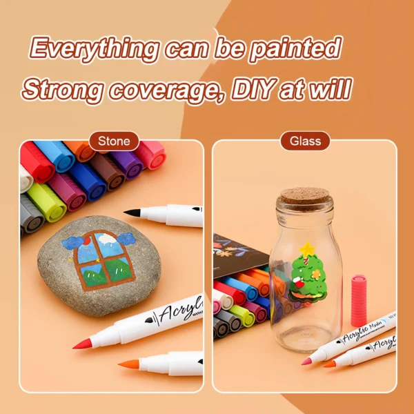 Soft-headed Acrylic Marker Pens Set, Waterproof Paint Pens for Ceramic, Glass, Outdoor and Art